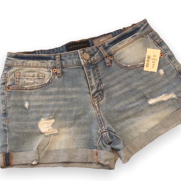 Aeropostale Light Blue Wash Midi Jean Shorts Size 4 - Picture 15 of 15